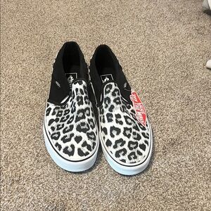 Vans Black and White Animal Print Slip-Ons